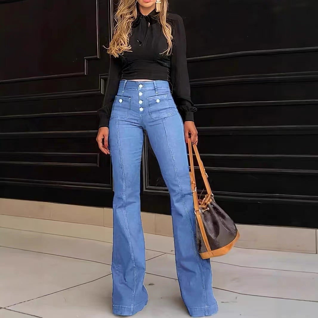Women's Patchwork Jeans Slim Fit Slimming Stretch Flared Pants